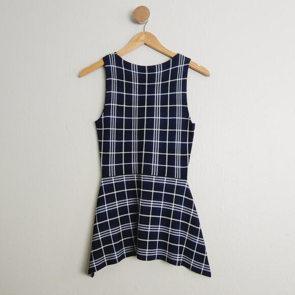 Theory Kalora Peplum Top Knit Plaid Sleeveless Blue Black P/00 Office Wear - Picture 7 of 10